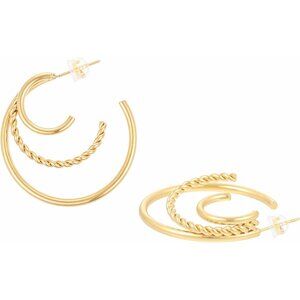 18K Gold Plated Stainless Steel Triple Layer C Hoop Earrings for Women, Twist De